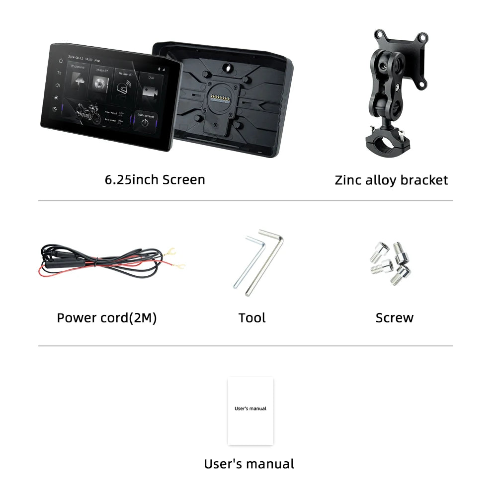EKIY 6.25" Portable Digital Dashboard Anti Theft Removable Screen GPS Motorcycle Navigation Wireless CarPlay Moto Android Auto