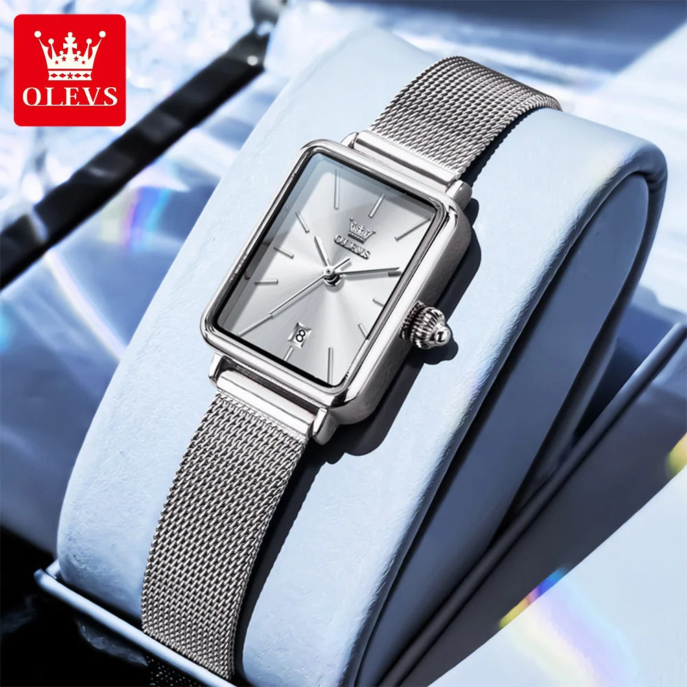OLEVS Fashion Ladies Watch Waterproof Elegant Watch For Woman Mesh Stainless Steel Rectangle Quartz Women's Watches Female Reloj