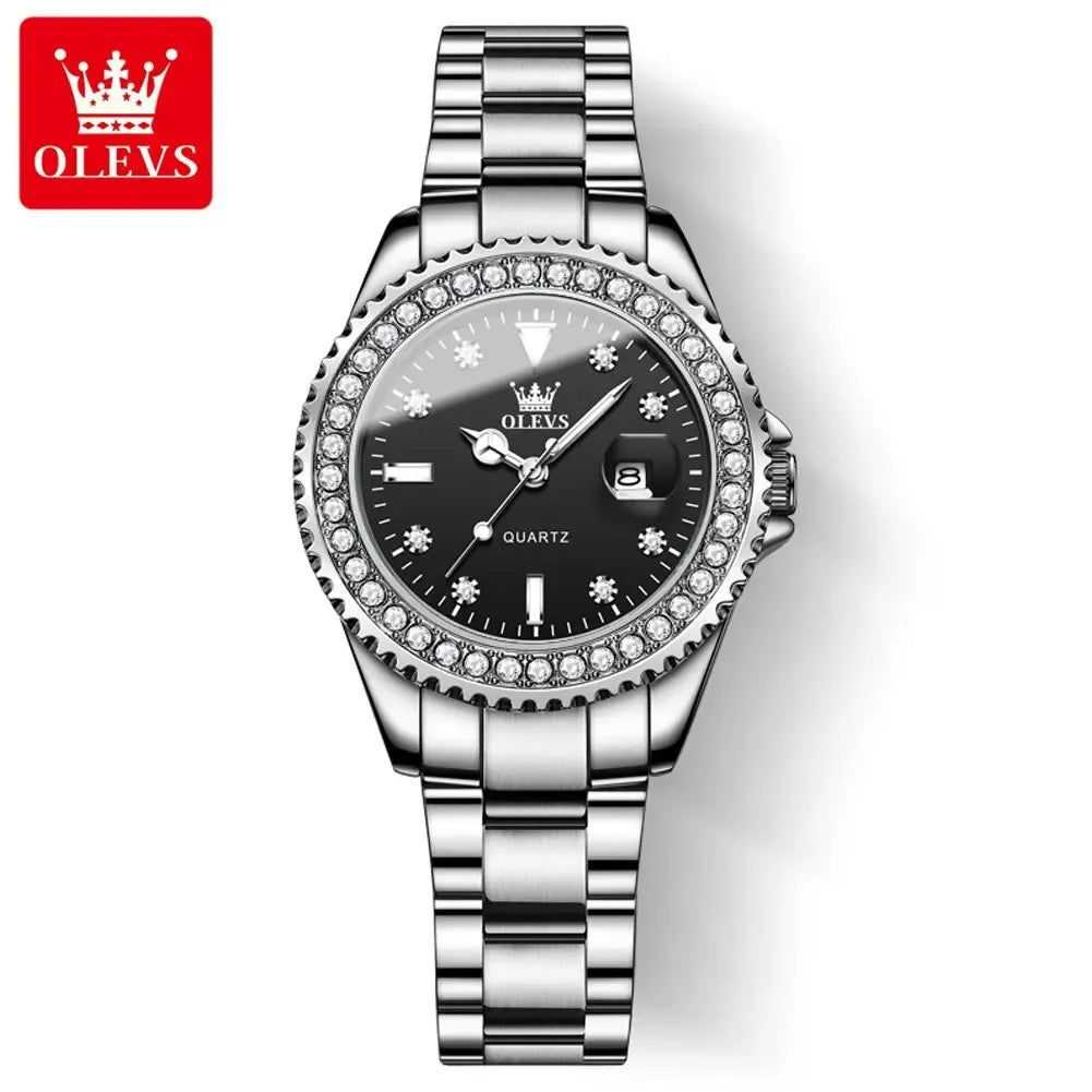 OLEVS 9945 Luxury Diamond Quartz Watch for Women Elegant Ladies Stainless Steel Waterproof Sport Women's Wristwatch reloj mujer