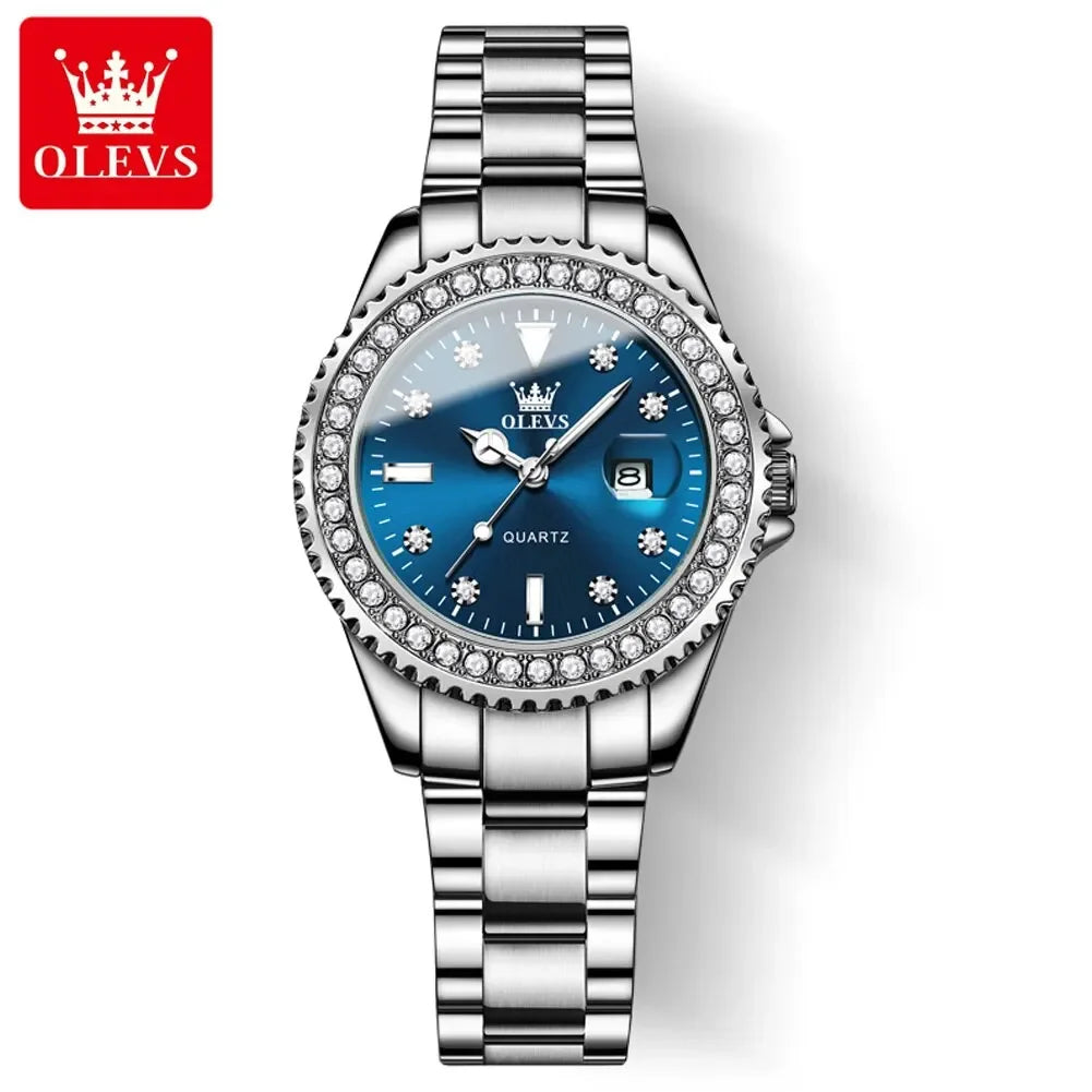 OLEVS 9945 Luxury Diamond Quartz Watch for Women Elegant Ladies Stainless Steel Waterproof Sport Women's Wristwatch reloj mujer