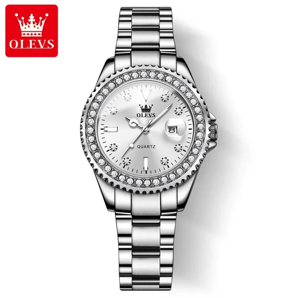OLEVS 9945 Luxury Diamond Quartz Watch for Women Elegant Ladies Stainless Steel Waterproof Sport Women's Wristwatch reloj mujer