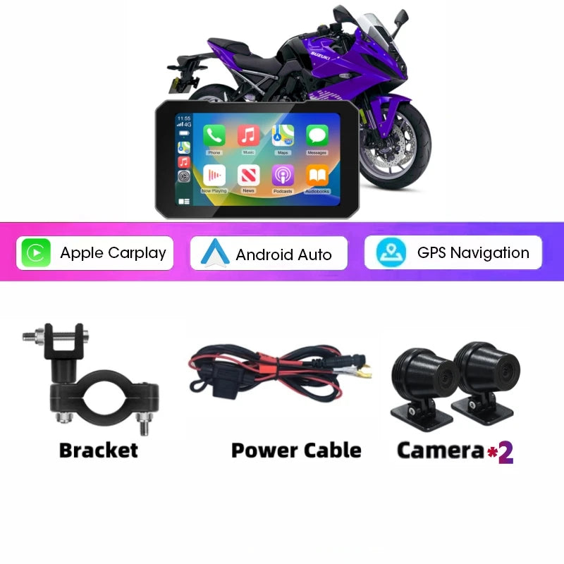 Wireless CarPlay Moto Android Auto 5.0 inch Portable Digital Dashboard Motorcycle Navigation GPS Removable Display Screen