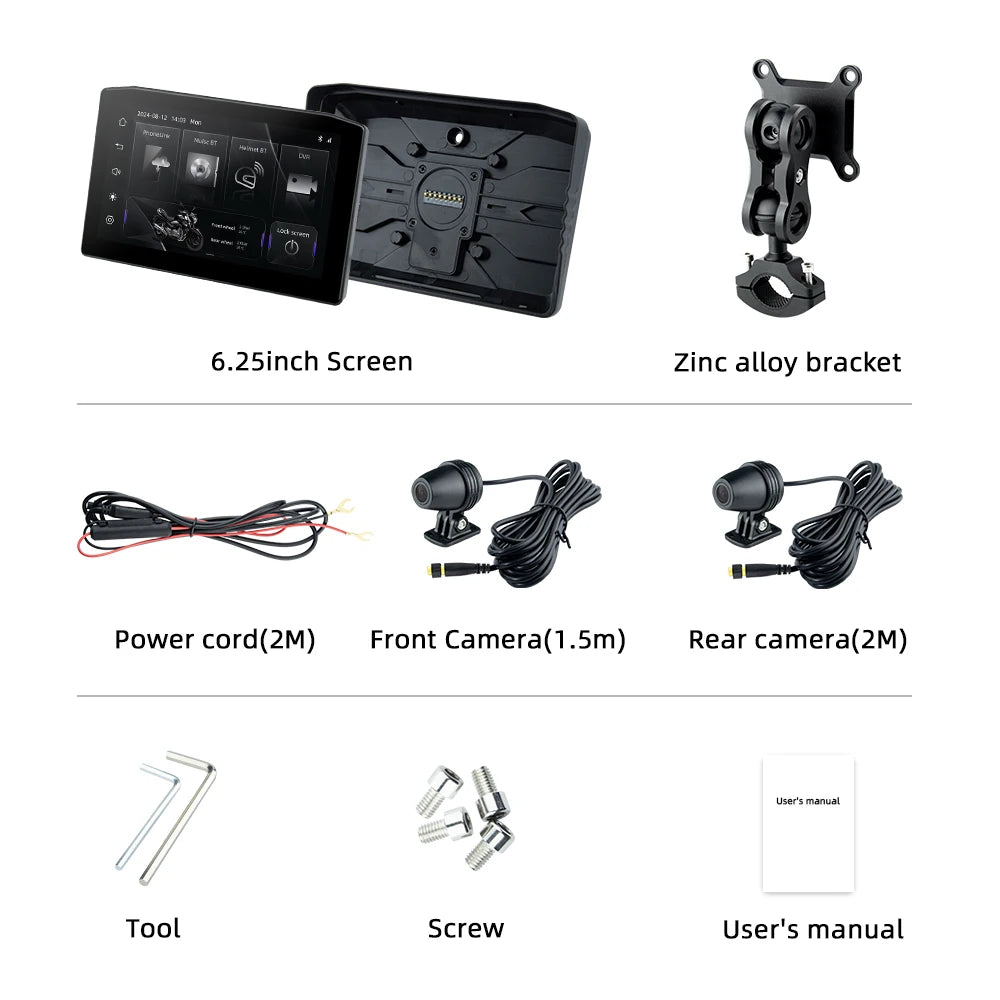 EKIY 6.25" Portable Digital Dashboard Anti Theft Removable Screen GPS Motorcycle Navigation Wireless CarPlay Moto Android Auto