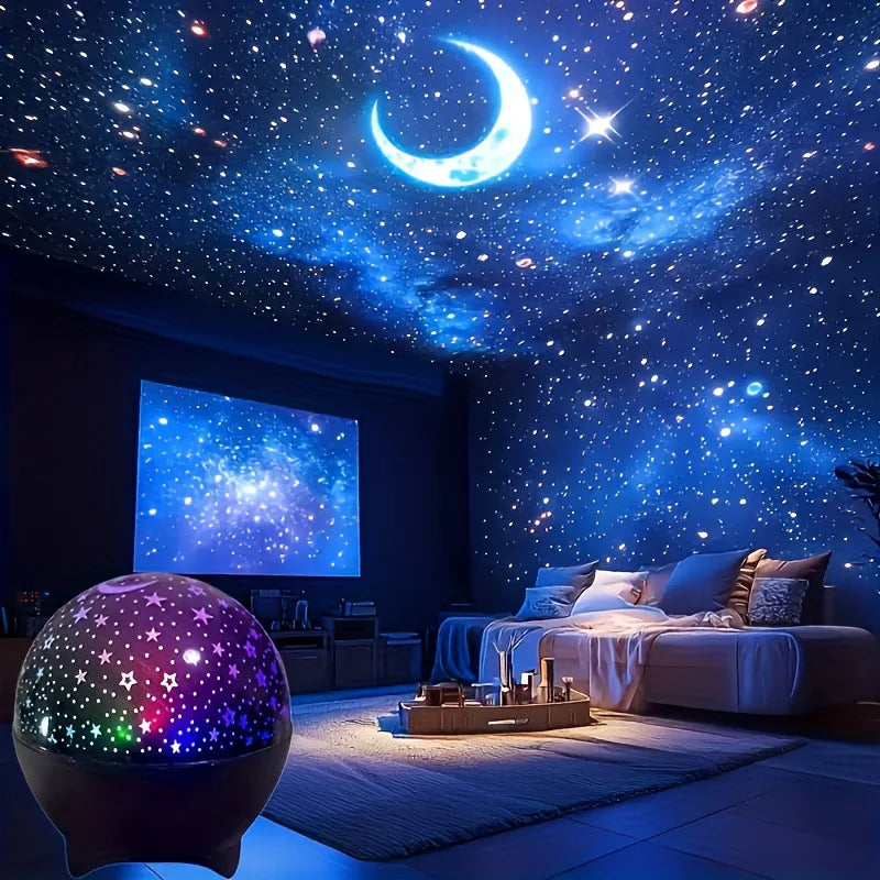 Projector Light Starry Sky Moon Colorful Strobe Light Night Lights USB Plug-in Party Decor Gift Kids Room Atmosphere Galaxy