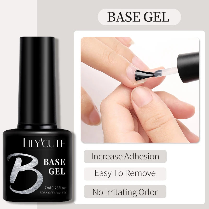 LILYCUTE 7ml Base Nowipe Top Coat Soak Off UV LED Gel Nail Polish Reinforcement Gel Semi Permanent Multifunction Gel Varnishes