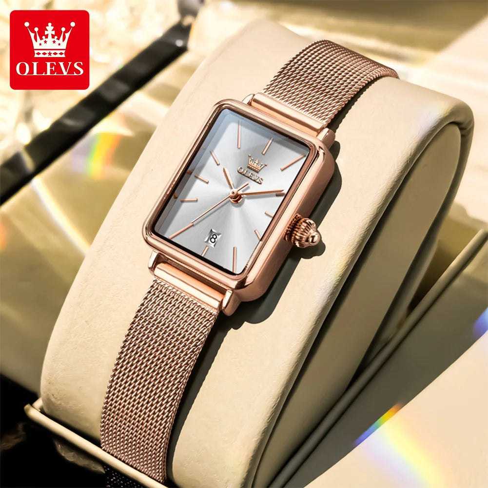 OLEVS Fashion Ladies Watch Waterproof Elegant Watch For Woman Mesh Stainless Steel Rectangle Quartz Women's Watches Female Reloj